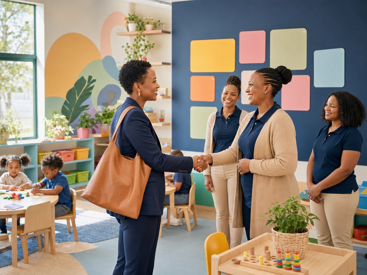 community supporter visiting upgraded daycare classroom
