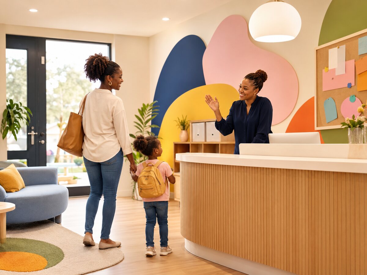 Parent and child welcomed at daycare reception